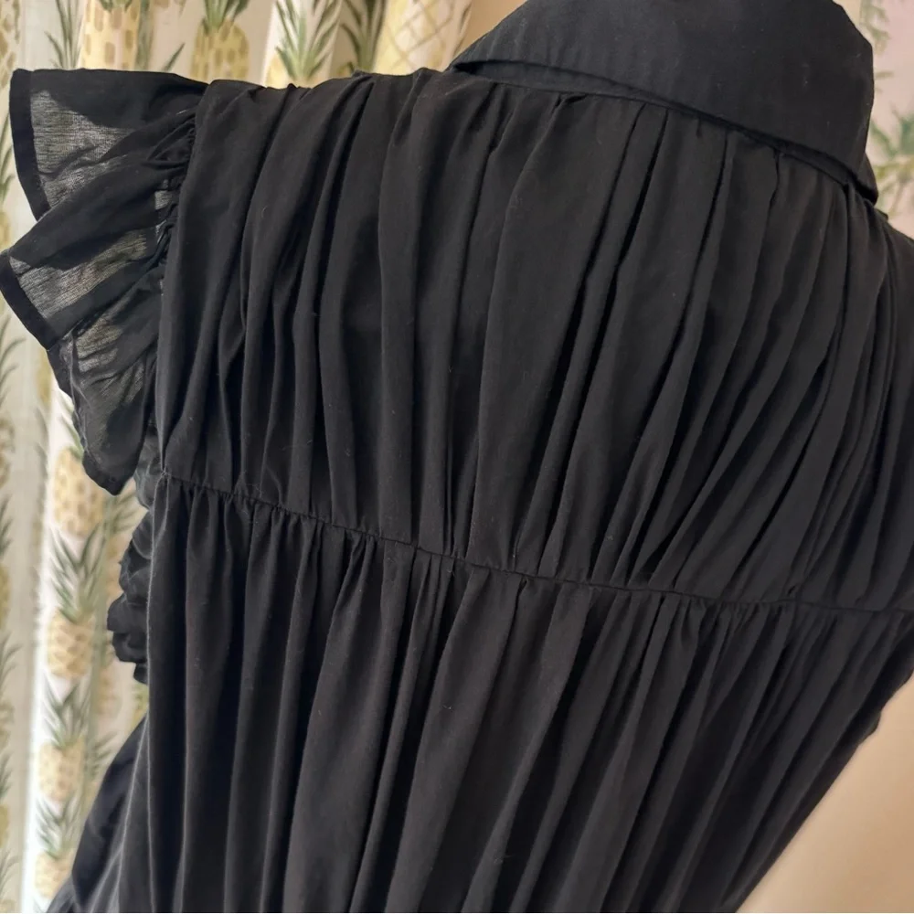Anthropologie Sleeveless Ruffle Mini Shirt Dress Black Button Cotton Collar NWOT - Picture 8 of 13